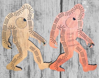Bigfoot Cribbage Board – Sasquatch Wooden Game, Cabin, Camping Gift