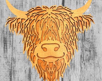 Laser Cut Wood Highland Cow Wall Art – Rustic Farmhouse Decor