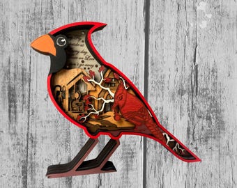 Handcrafted Layered Wooden Cardinal Art – Memorial Remembrance Decor