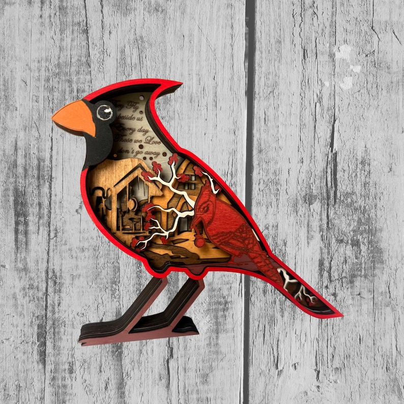 Layered Cardinal Memorial Scene — Handcrafted Wooden Cardinal Art ...