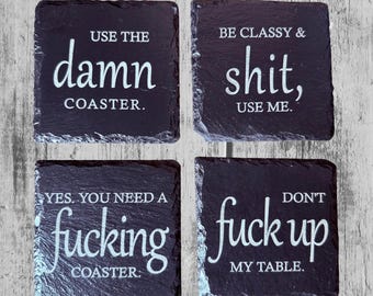 Engraved Slate Coaster Set – Sarcastic Bar Decor, Jeep Owner Gift