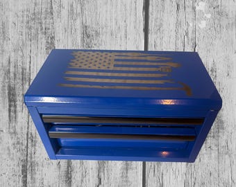 Custom Laser-Engraved Mini Toolbox — Patriotic American Flag Design | Handcrafted Gift for Mechanics, Veterans & DIYers