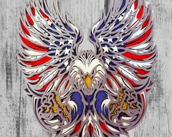 Layered Wood American Flag Eagle – Patriotic Wall Art, Veteran Gift