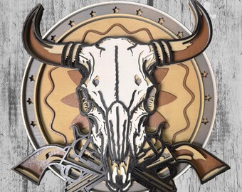 Layered Longhorn Skull Decor | Rustic Western Wood Wall Art