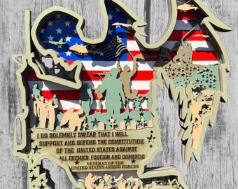 Layered Wood Military Oath Wall Art – Veteran Tribute, Patriotic Armed Forces Decor