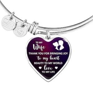 Pulsera con dije de corazón para mi esposa: regalo personalizado para ella, mamá o madrina, brazalete expandible de oro o plata.