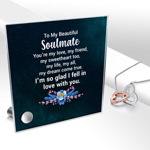 Locked Hearts Necklace Gift Set: Cubic Zirconia Pendant & Personalized Lumenglass Stand