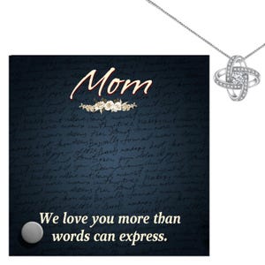 Love Knot Necklace: 24k White Gold Cubic Zirconia Pendant with Lumenglass Stand
