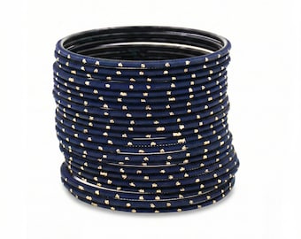 Navy Blue Bangles Set | Dotted Metal, Pakistani Indian Jewelry