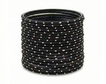 Black Metal Bangles | Dotted Pakistani Indian Churi Set