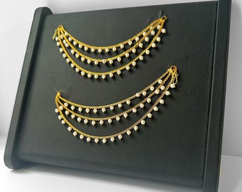 Golden Bahubali Indian Earrings Chain – Detachable Kaan Chains