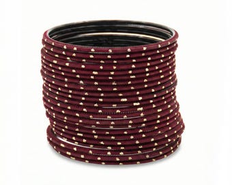 Maroon Dotted Metal Bangles | Set of 24 Pakistani Indian Churi
