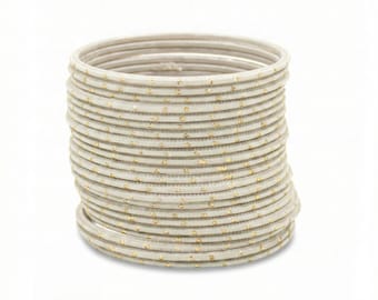 Off White Metal Bangles | Dotted Pakistani Indian Churi, Set of 24