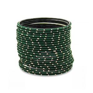 Green Dotted Metal Bangles | Pakistani Indian Jewelry, Set of 24