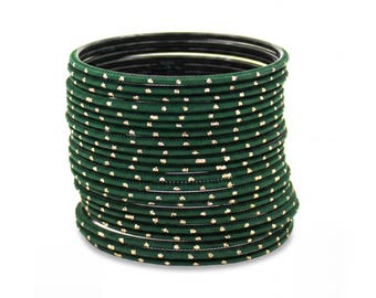 Brazaletes de metal con puntos verdes / Joyería india pakistaní, juego de 24