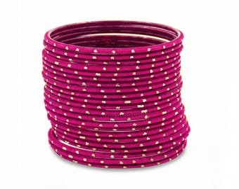 Pulseras de lunares de color rosa impactante / Juego de 24 pulseras de metal indio pakistaní