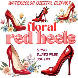 Red High Heels Clip Art Watercolor  Clipart Bundle Womens Shoe Images Printable High Heels