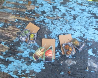 Tarot Card & spooky Cupcake Pillow Earrings sold as a set *ready to ship*