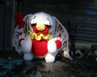 Dancing Bunny Clown *ready to ship*  crochet it horror penny wise creepy cute