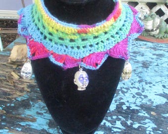 Creepy Carnival Choker ooak crochet organic tread yarn *ready to ship*