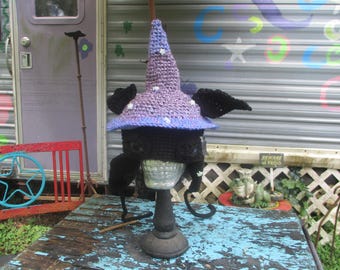 Witchy Cat Hat crochet ooak glow in the dark stars & eyes *ready to ship*