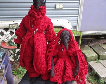 Mr. & Mrs. Nevermore crochet raven dolls ooak gothic birds