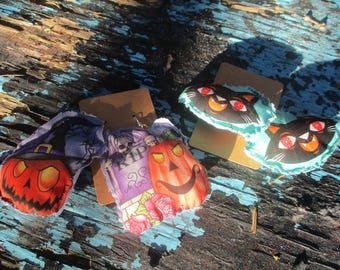 Jack O Lantern & Kool Kat Pillow Earrings hand sewn ooak *ready to ship* spooky cute sold as a set