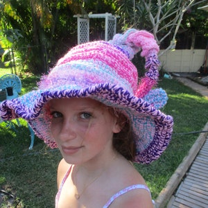 CandyLand Crochet Witch Hat: Unicorn Colors, Boho Rave Cosplay