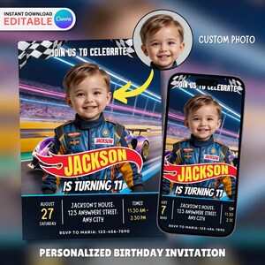 Personalized hot racing birthday invitation, wheels custom photo racing cars, birthday party invite, 5x7 inch