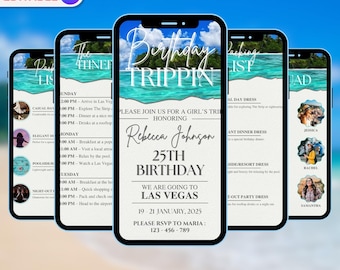 デジタル旅行日程表、日程表テンプレート、旅行日程表、誕生日週末招待状、週末の旅程表、デジタルスケジュール、女子旅