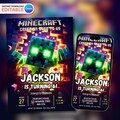 Editable Minecraft Birthday Invitation, Minecrafter birthday invitations, Minecraft Birthday Invitation, Gamer invitation, Editable Canva