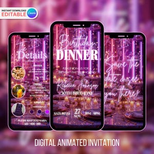 Digital Birthday Dinner invitation, Birthday Dinner, Digital Birthday Party Invite, Editable Canva Template, Birthday Party