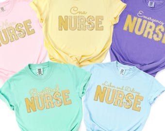 Comfort Colors Personalized Nurse Shirt, Faux Patchwork CNA Nurse, Nursing School Shirt, Future Nurse Graduation Gift, Nurse Sweatshirt