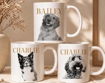 Personalized Dog Portrait from Photo, Mug Custom Dog, Owners Dog Drawing, Gift for Dog Lover, Dog Dad, Dog Mom