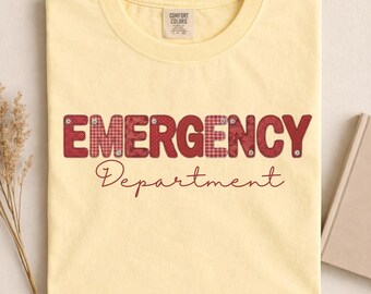 Comfort Colors Emergency Departament Nurse Shirt, Faux Patchwork ER Nurse, Nursing School Shirt, Future Nurse Graduation Sweater