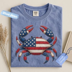 Comfort Colors® Vintage American crab Shirt, Faux Patchwork USA Tee, Patriotic Graphic Shirt, Fourth of July Shirt, USA crab Tees