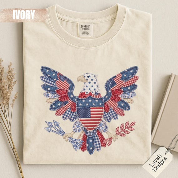 Comfort Colors® American Eagle Shirt, Faux Patchwork Patriotic Eagle Shirt, 4th Of July Shirt, Freedom Eagle Shirt, Independence Day Shirt
