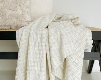 LINO - Coperta in lino al 100%, coperta a quadri in lino di lusso, coperta in lino intrecciato morbido ed ecologico, arredamento per la casa sostenibile, coperta in lino naturale