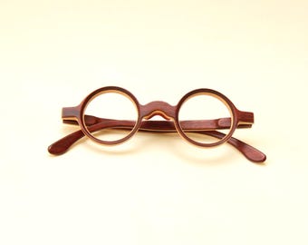 Handcrafted Wooden Glasses Frame, Padauk & Ayous Round Eyewear, Handmade Prescription Glasses, Lightweight Natural Wood, Artisan Eyeglasses