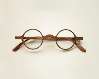 Literati | Original Circle –Cherry Wood Prescription Eyewear –Waterproof Handcrafted Wooden Glasses –Lightweight Round Frame –Free Engraving