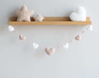 Handmade Bouclé Heart Garland: Neutral Boho Nursery Decor