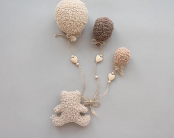 Handgemachte Boucle Teddybär Ballon Wandbehang - Neutral Kinderzimmer Dekor