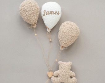 Personalisierte Boucle-Kinderzimmer-Dekor, Luftballons & Bär, handgemachtes Babypartygeschenk