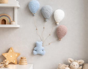 Handgemachter Bouclé-Teddybär-Kinderzimmer-Wandbehang - Geschenk zur Geburt