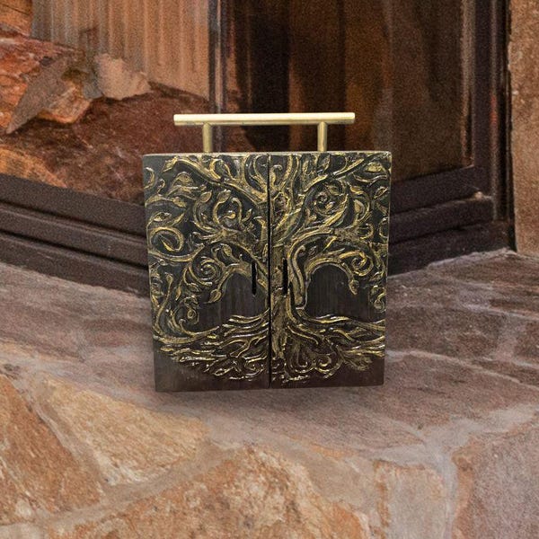 Keepsakebox aan de voorkant "kernhout" massief hout met messing handvat aan de bovenkant - 8 x 8 x 4 uniek cadeau
