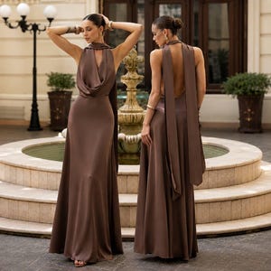 mocha chiffon maxi dress Daniella Floral Applique Chiffon Maxi Dress - Mocha