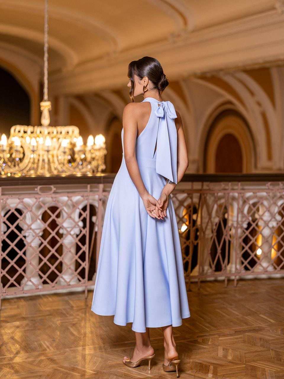 Blue Halter Midi Dress, Wedding Guest Dress, Formal Midi Dress, Graduation Dress, Evening Dress, Event Dress, Minimalist Dress