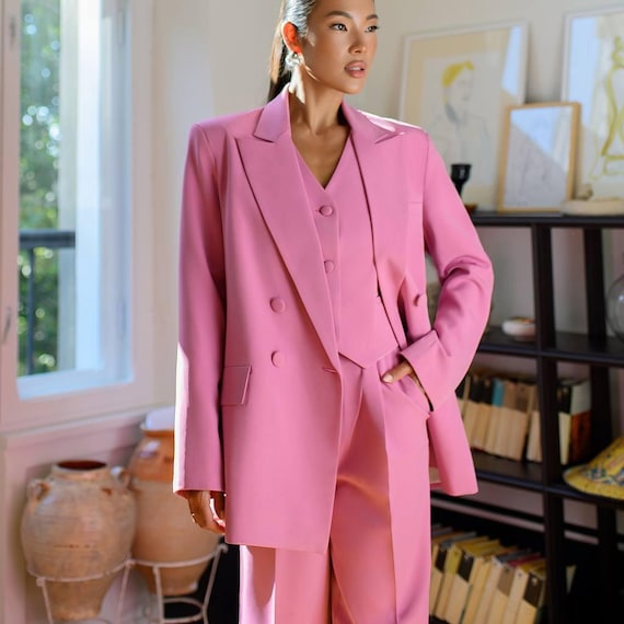 Pink Women Suit, 3 Piece Suit, Business Suit, Wedding Suit, Mother of Bride, Pink Pant Suit for Women, Wedding Guest Dress, Formal Wear