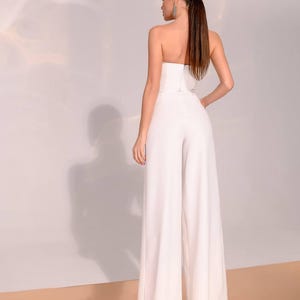 Wedding Romper, White Bridal Jumpsuit, White Women One Piece, Rehearsal Dinner, Mother of Bride, Wide Legs High Slit Romper image 11