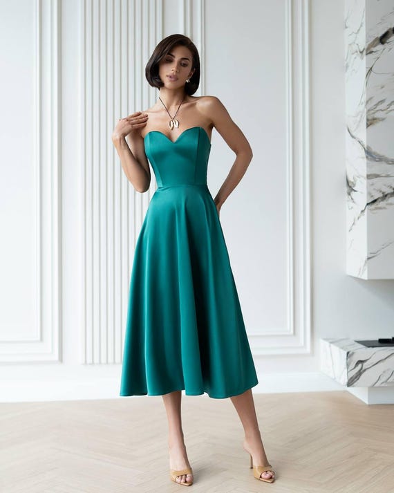 green strapless wedding guest dress Green Wedding Dress, Wedding Guest Dress, Unique Wedding Dress, Bridesmaids Dress, Civil Wedding Dress, Wrap Dress, Prom Dress, Bridal Dress